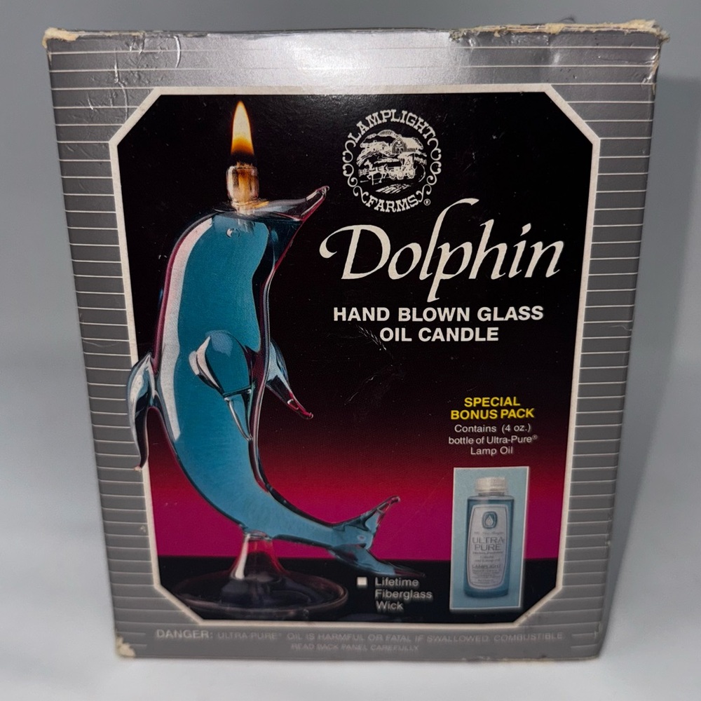Vintage hand-blown glass Dolphin oil candle lamp by Lamp Light Farms NEW!